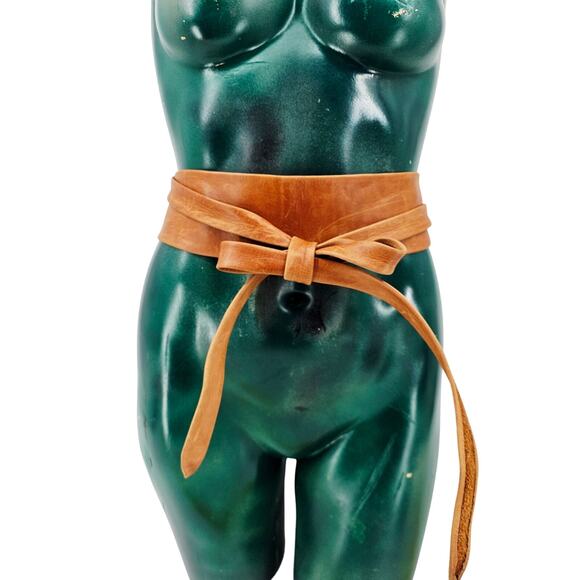 ADA Midi Leather Wrap Belt Tan Brown One Size Boho Chic Bohemian Earthy Lange - Picture 3 of 14